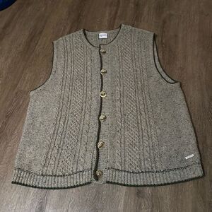 Vintage Alphorn Wool Blend Cable Knit Mens Grandpa Sweater Vest Gray Green Sz XL